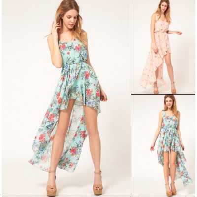 Floral Chiffon Vest Dress With highlow 