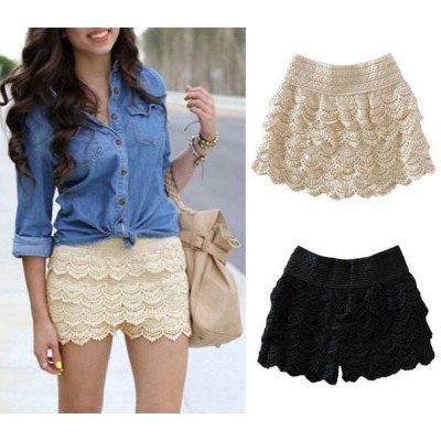 Lace Tiered Short Skirt Pants