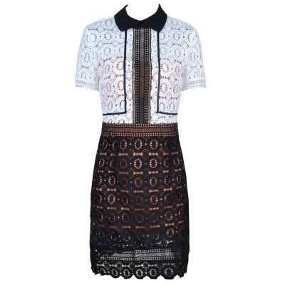  Black And White With Scalloped Edges Lace Dress
