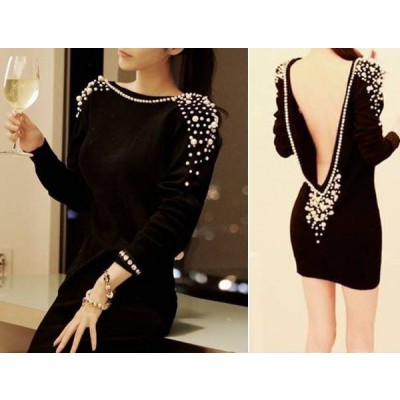 Womens Black dress with pearls