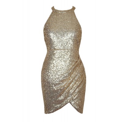 Gold Backless bodycon sequined Dress
