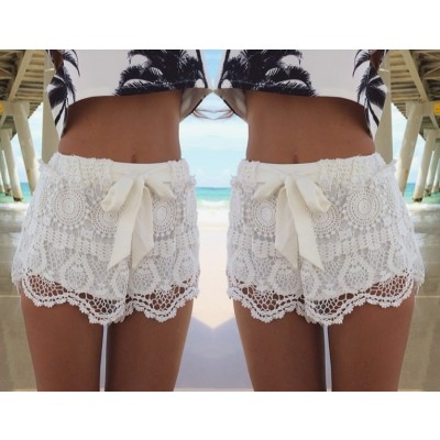 Floral Lace Knicker Shorts Pants With Bow