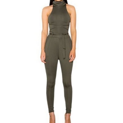 Olive Green High Collar Jumpsuit