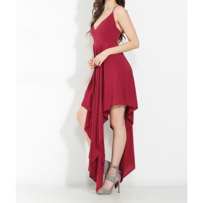Red Flowing Irregular  Maxi Dress