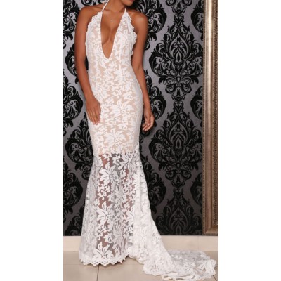 White Gown Lace With Long Back Tail