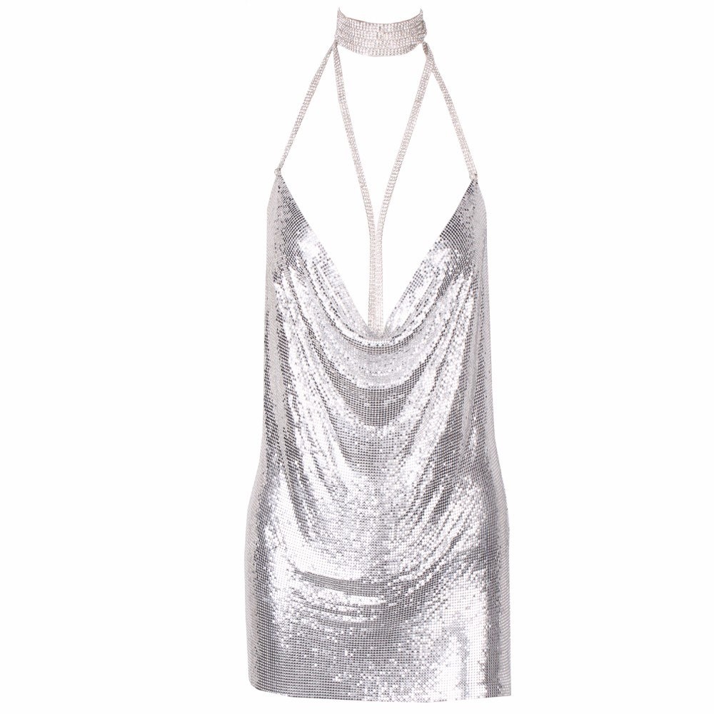 silver glitter mini dress
