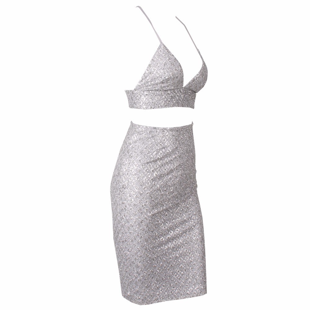 silver glitter two piece outfit