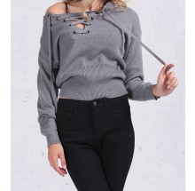 Gray Oversized Lace Up Sweater
