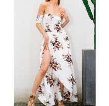 White Floral Bliss Melody Off Shoulder Elasticated Bust Dress