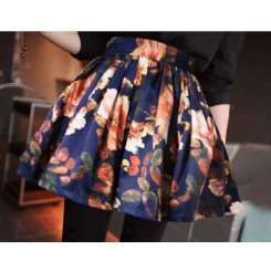 Floral Print Pleated Flared Mini A-line Short Skirt