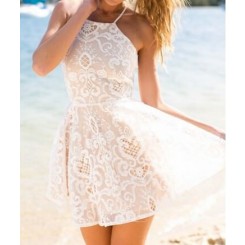Puff Lace Halter Dress