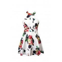 White Rose Floral Halter Dress