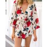 Cream Red Floral Boho Playsuit