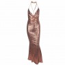 Pink Gold Sequined Shine Cowl Neck Maxi Dress