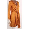 Orange Silk Satin Elegant Draped Design With Long sleeves