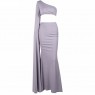 Gray Horn Sleeve Split Two Piece Dress Set