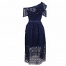 Navy One Shoulder Lace Dress Puffy Skirt