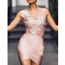 Nude Floral Decor Stitching Cross Bodycon Dress