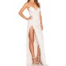 Nude Lace Floral Maxi Slit Elegant Dress side