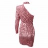 Pink  Elegant Sequins Cut Out Shoulder Bodycon Elastic Dress