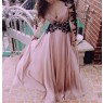 Pink Maxi Slit Elegant Dress With Detailed Long Sleeve Lace 