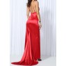 Red Maxi Slit Elegant Silk Satin With Back Tail