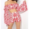 Red Paisley Embroidered Flower 2 Piece Palysuit 