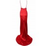 Red Maxi Slit Elegant Silk Satin With Back Tail