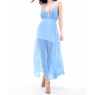 Sky Blue Maxi Slit Elegant V Neck Backless Dress