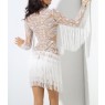 White Cut Out Tiered Fringe Long Sleeve Dress