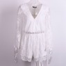White Decorative Lace Flower Long Sleeves Playsuit front