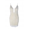  White Lace Overlay With Contrast Bbeige Lining Dress