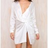 White Silk Satin Elegant Draped Design With Long sleeves