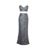 Sequin straps Bra two piece suit and dress party dress