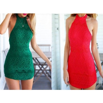 High Necked Green Emerald Lace Dress