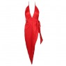 Red Bohemian V-Neck Halter silky Dress