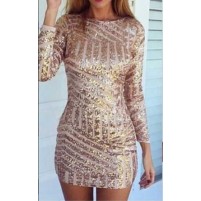 Gold Geometric Sequined Open Back Bodycon Dress