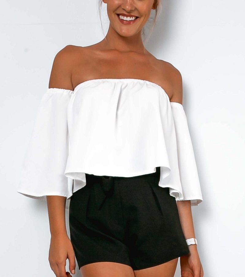 cute off the shoulder white tops