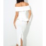 White Off Shoulder Peplum Bodycon Two Pieces Bow Belt Sets