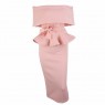 Pink Off Shoulder Peplum Bodycon Two Pieces Bow Belt Sets