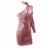Pink  Elegant Sequins Cut Out Shoulder Bodycon Elastic Dress